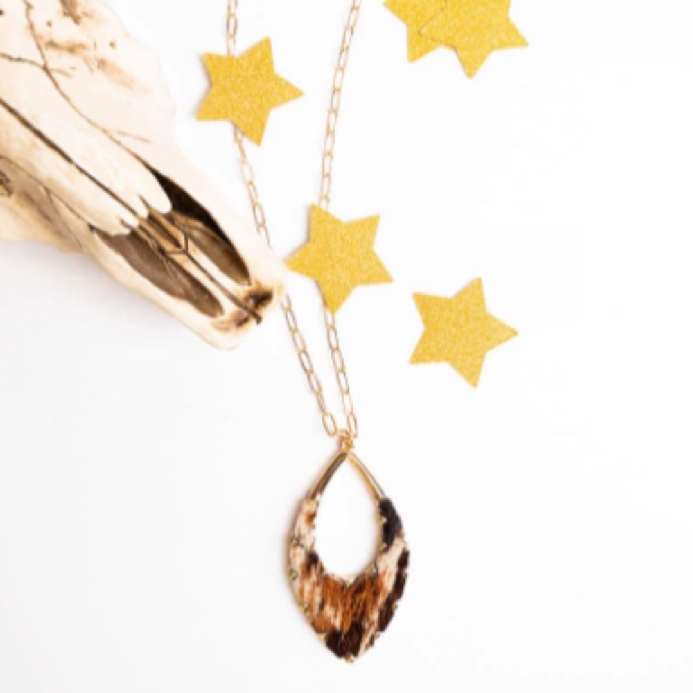 Crystal Avenue Marylee Brown Cow Pendant Goldstone Necklace